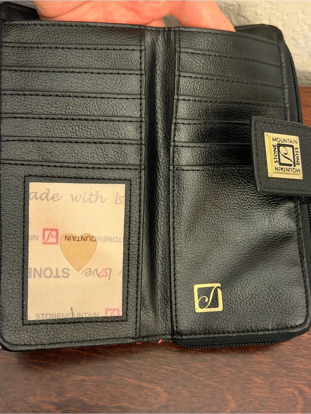 Stone Mountain Wristlet Wallet Pebbled Black Paris Themed Graphic Zip Around